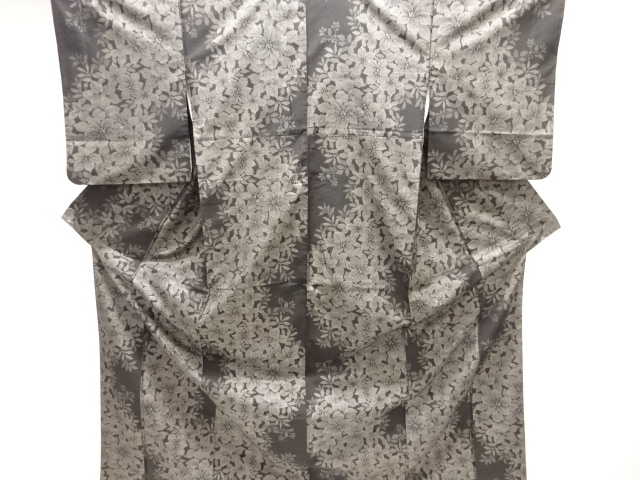 JAPANESE KIMONO / SILK / DORO OSHIMA TSUMUGI / WOVEN FLOWERS